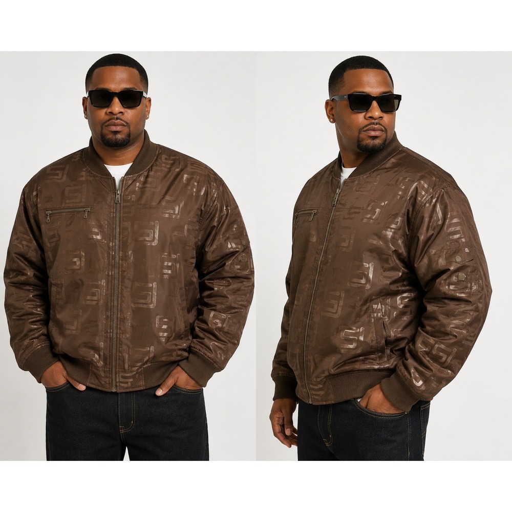 Sean John Mens Brown Monogram Logo Bomber Jacket Full Zip XXL Streetwear